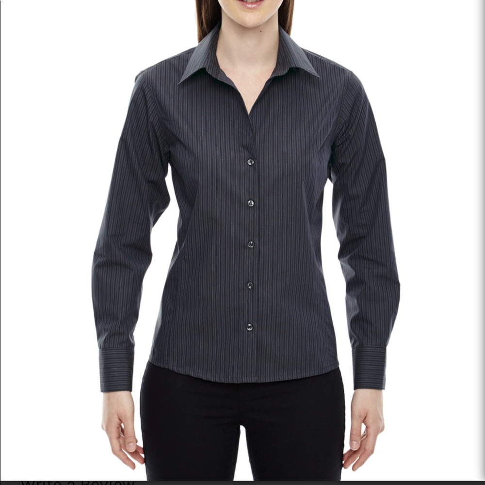5/$25 North End Wrinkle-Free Cotton Striped Shirt Ink Blue Size S